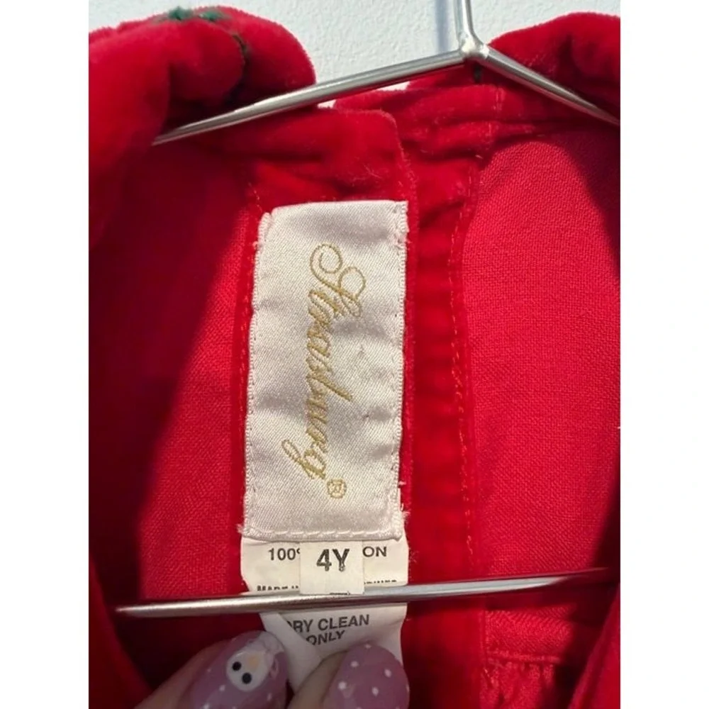 Strasburg Holiday Dress Red 100% Cotton Embroidered Sleeve EUC 4Y